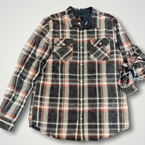 BUFFALO David Bitton Blue Plaid Saldio Cotton Button Down Large​​​​ - Picture 2 of 12